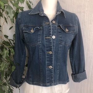 Women's cropped jean denim jacket medium blue size S button down